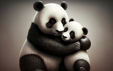 Animal motherhood caring mother panda baby bear