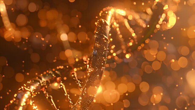 Golden Helix Close-Up View of Glowing DNA Strand