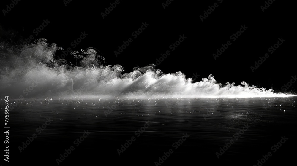 Poster smoke on floor. black background. fog overlays for text or space.