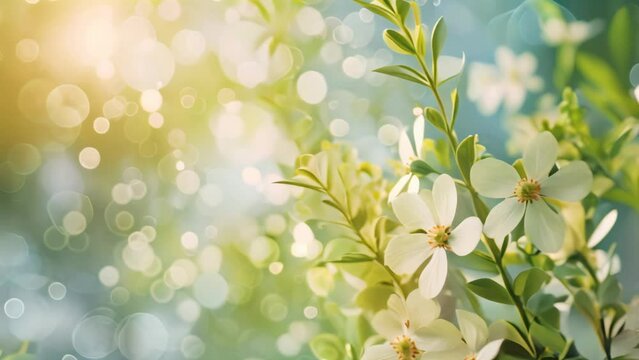 White spring flowers with bokeh background. Springtime nature and freshness concept