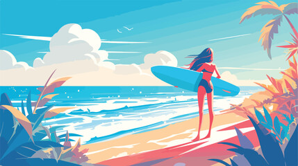 Obraz na płótnie Canvas Surfer girl on the beach. Woman with surfboard. Car