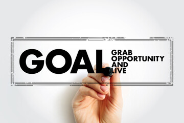 GOAL - Grab Opportunity And Live acronym text stamp, business concept background