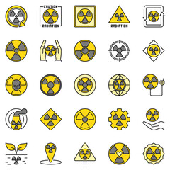 Radiation Warning colored icons. Nuclear Radioactive concept signs