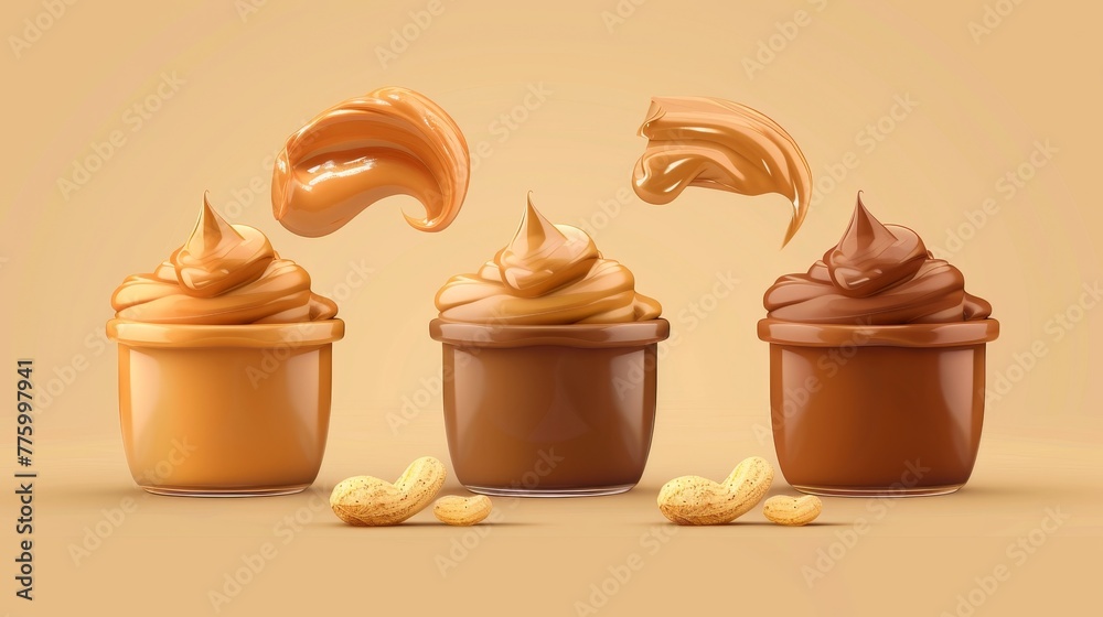 Poster a set of 3d modern realistic icons depicting peanut butter