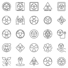 Radiation Warning outline icons set - Radioactive signs and Nuclear Radiation concept line symbols