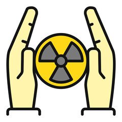 Hands and Radiation symbol vector Radioactive colored icon or sign