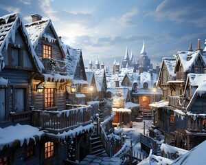 Beautiful panoramic view of the old town in winter.