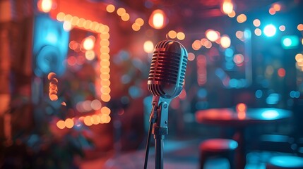Neon Lit Open Mic Night A Vibrant Stage for Sharing Dreams and Embracing Fears in the Heart of the...