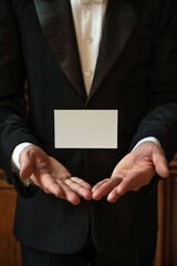 Businessman Presenting Blank White Card