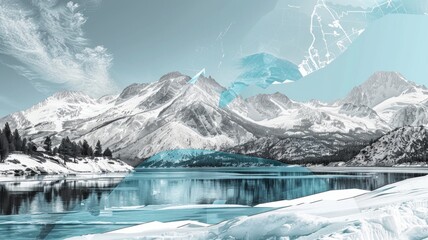 Contemporary Art Collage of Serene Lake Tahoe and Snow-Capped Mountains

 - obrazy, fototapety, plakaty