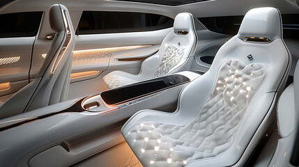 The rear console of luxury car, concept car, contracted design, futuristic. Generative AI. - obrazy, fototapety, plakaty