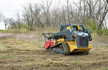 Forestry Mulcher Clearing Weeds, Rear View