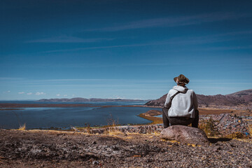 view over the city at lake titicaca in Peru