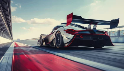 Foto auf Leinwand A red race car is speeding down a track by AI generated image © chartchai
