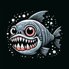 Furious scary piranha with an open mouth. flat art vector design for tshirt, logo, emblem and sticker. esport