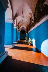 blue walls inside of the monastery Santa catalina in Arequipa Peru - obrazy, fototapety, plakaty