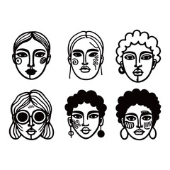 Vector Set Different People Icons Isolated. Art design illustration. black and white background