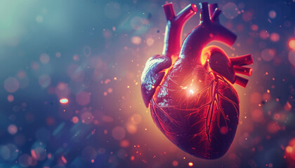 A heart is shown in a blurry, glowing light by AI generated image - obrazy, fototapety, plakaty