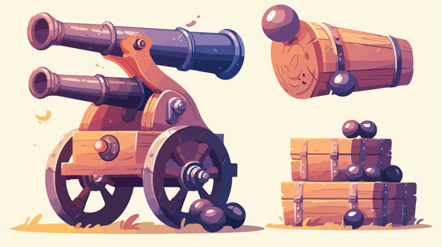 The cannon on wheels. Cannon with cannonballs. Cann