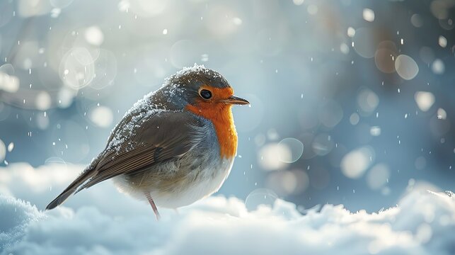 Bird in snow. Beautiful of animal. high quality photo. copy space for text.