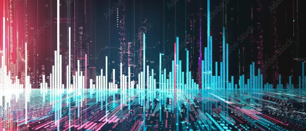 Poster Data with economy and digital financial marketing graphs of business investing. Businesspeople synchronize and summarize big databases of exchange on a business network.