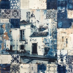 Contemporary Art Collage of Traditional Portuguese Azulejos

