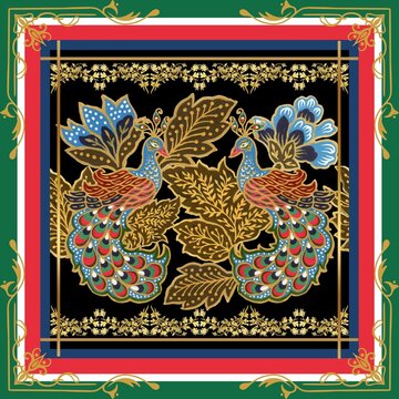 Traditional tribal ethnic glod line pattern background flower blossom luxury with pecock for print