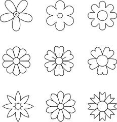 Fototapeta premium Thin Line Flowers Icons set. Set of beautiful flower icons. Signs, outline eco collection, simple thin line icons for websites, web design, mobile app, info graphics