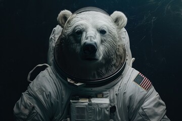 Obraz premium Vibrant Bear astronaut costume. Fun space animal teddy bear. Generate Ai