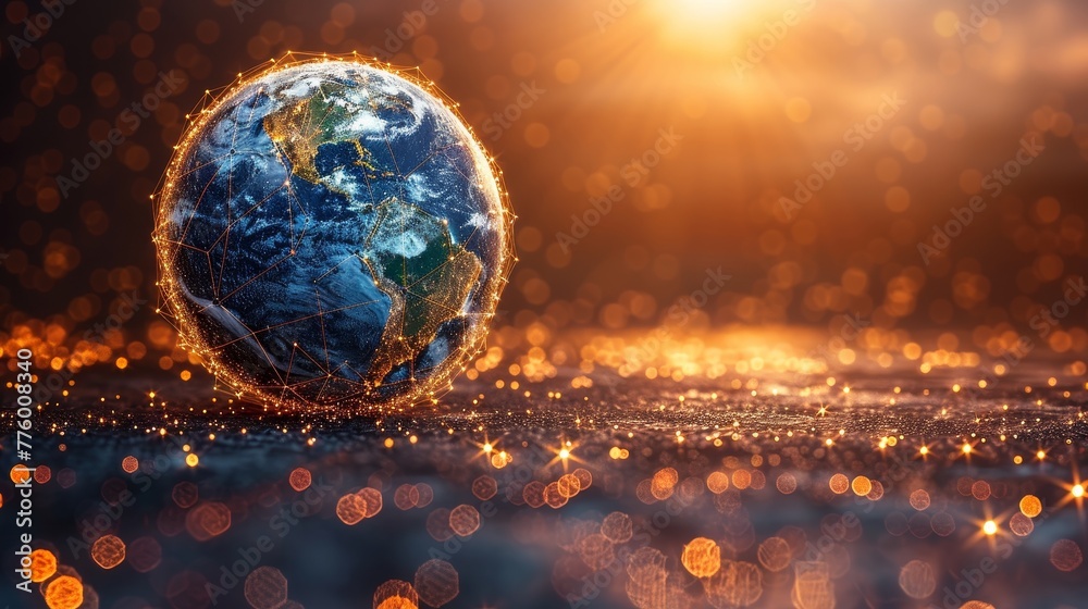 Aufkleber modern 3d graphic concept of a happy 2022 new year greeting card with planet earth. low poly style d