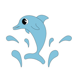 Simple Dolphin isolated white background. Cute Dolphin with water drops in trendy Minimalist style. Vector illustration can used template travel design, t-shirt print, postcard cover. Editable stroke