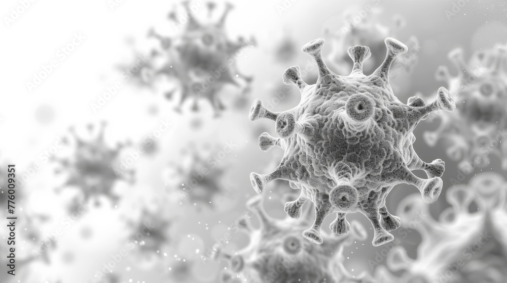 Poster the shield from the virus is made up of silhouette bubbles in monochrome on a light background. mode