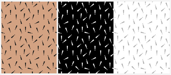 Seamless Patterns with Exclamation Mark Isolated on a Light Brown, Black and White Background. Irregular Abstract Endless Print with Interjection. Exclamation Point Repeatable Design.  - 776009396