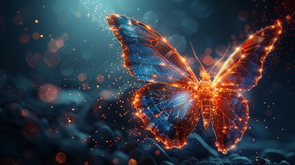 Converting binary code into a butterfly, metamorphosis of renewal or transformation. Transforming business ideas into reality.