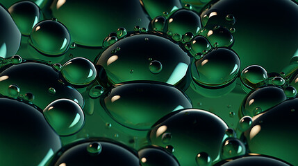 macro view of drops with green reflection, gasoil color, repetitive tile background