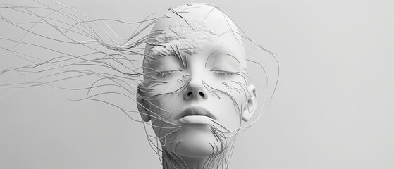 A simplistic human head in 3D, with a piece missing, illustrating the sense of loss and incompleteness experienced in depression and similar mental illnesses - obrazy, fototapety, plakaty