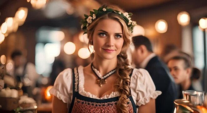 German woman waitress at the oktoberfest.