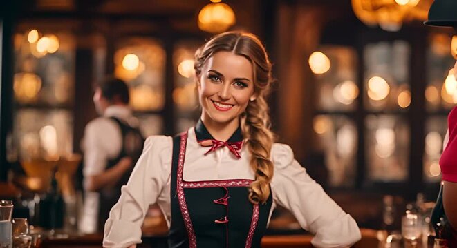 German woman waitress at the oktoberfest.