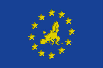 Silueta del mapa de la UE con la bandera de la UE 