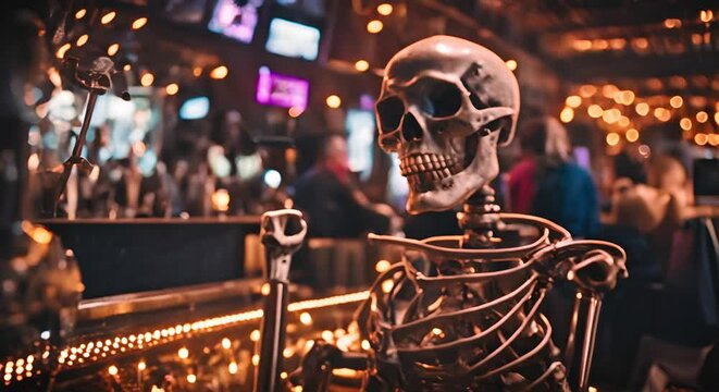 Skeleton in a nightclub.