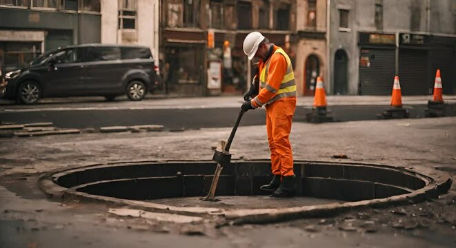 Worker paving the road.