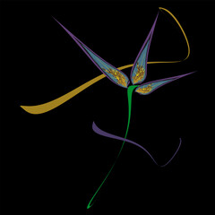 Strelitzia, bird of paradise flower.  Minimalist style. Abstract drawing, cover, sticker, print, logo. Contemporary vector art