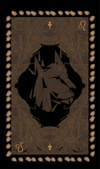 Tarot cards back design, back side. Leo head, astrological sign Leo