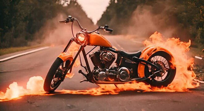 Motorcycle on fire.