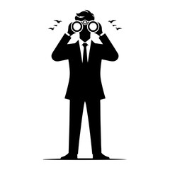 Business man with binoculars vector black color silhouette, Black color silhouette 11