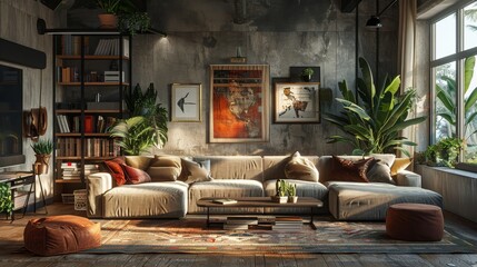 Generate an image portraying an apartment with subtle American influences