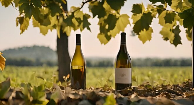 Bottle of wine in a vineyard.