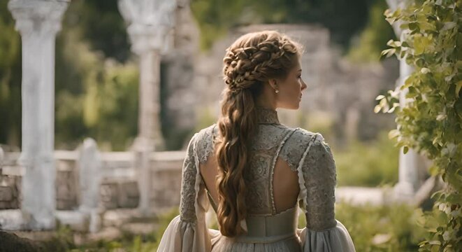 Back view of a princess. People from the royal family.