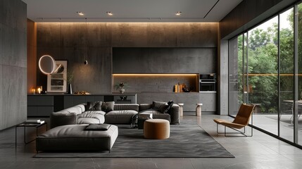 Generate an image portraying the simplicity and modernity of a minimalist apartment - obrazy, fototapety, plakaty