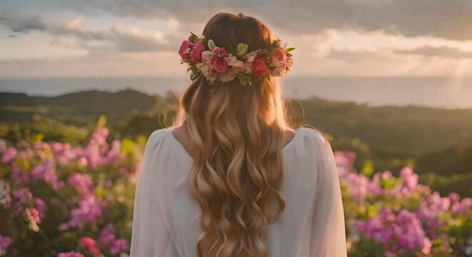 Woman with flower crown in Hawaii.